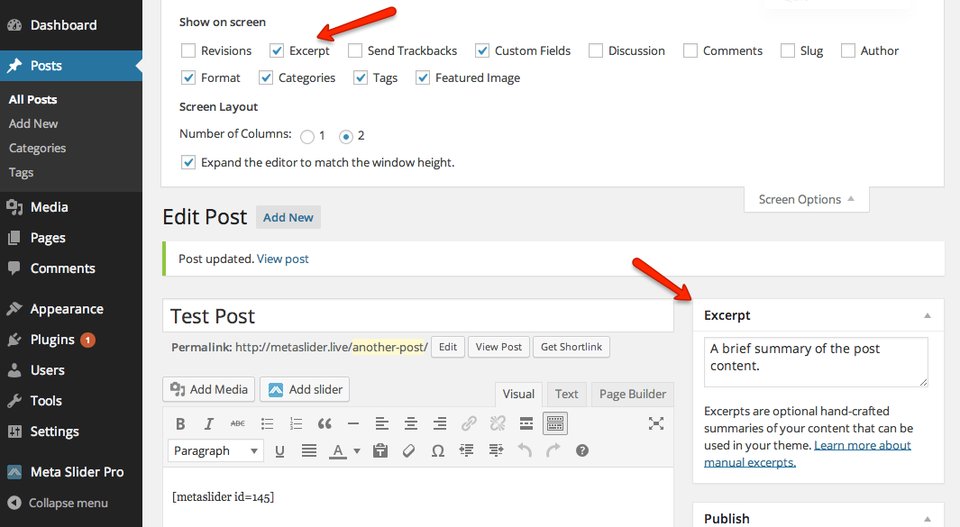 How to Use the Excerpt in Post Feed Slides MetaSlider
