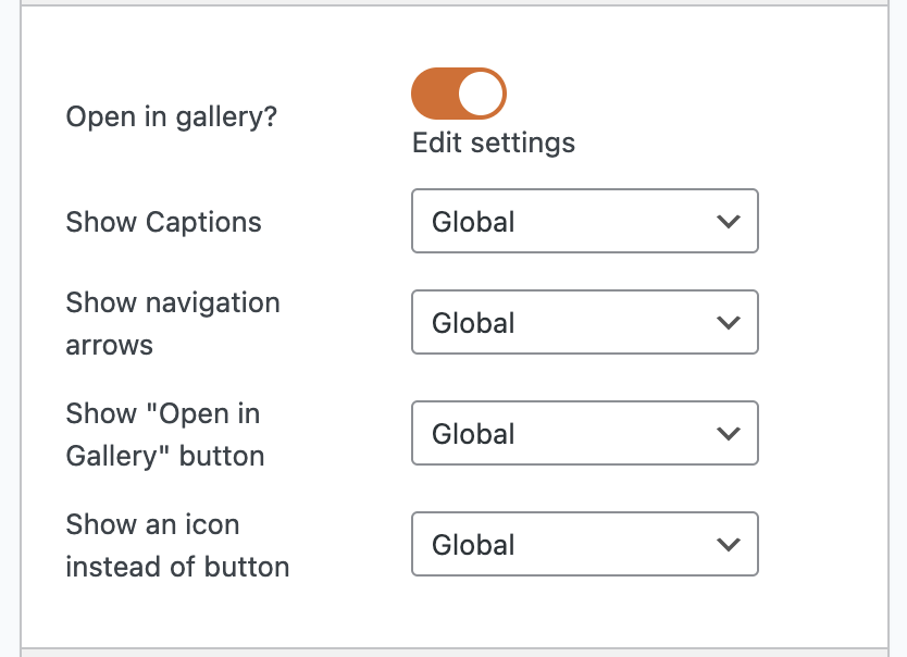 Gallery settings for slideshow
