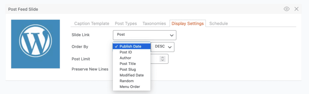 Choosing display settings for a post slider in WordPress