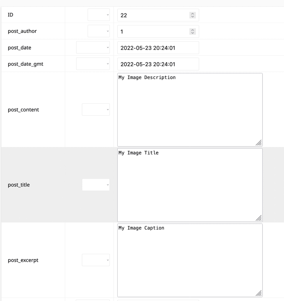 WordPress Media File options in a Database table