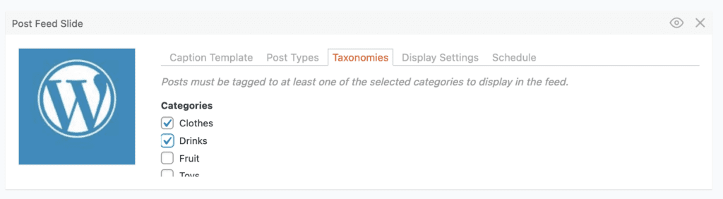 Choosing taxonomies for a post slider in WordPress