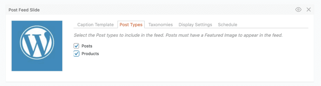 Choosing post types for a post feed slideshow in WordPress