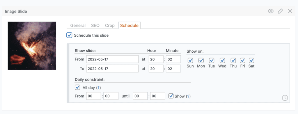 Scheduling options for a slider in MetaSlider