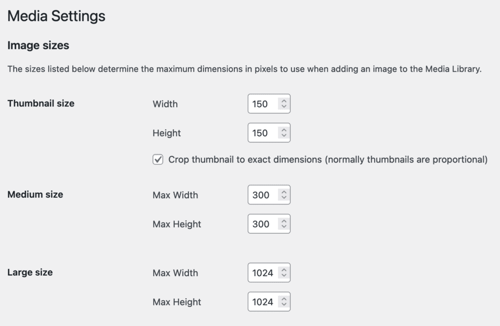 WordPress Media File Settings