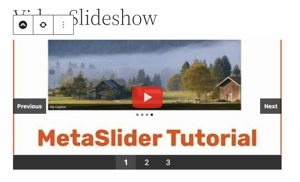 A preview of a YouTube video slideshow in a Gutenberg block