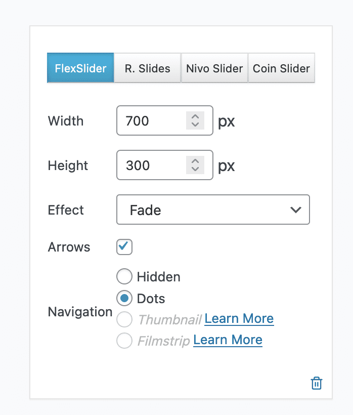 Settings for a default MetaSlider slideshow