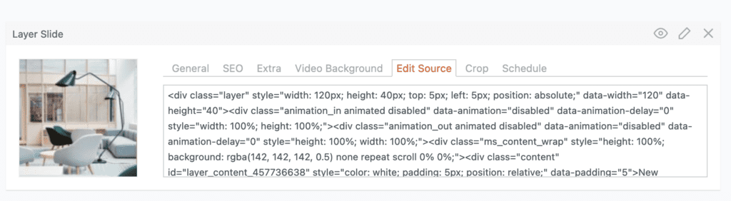 The Edit Source tab in MetaSlider Layer Slides