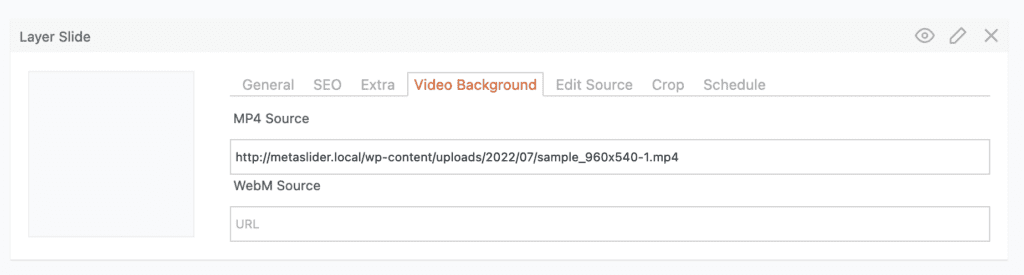 The Video Background tab in MetaSlider Layer Sliders