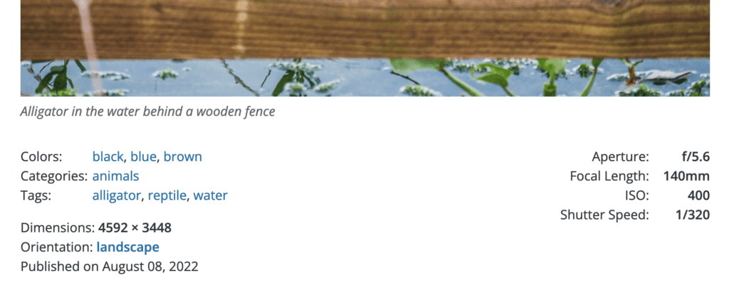 Photo details on the WordPress Photo Directory