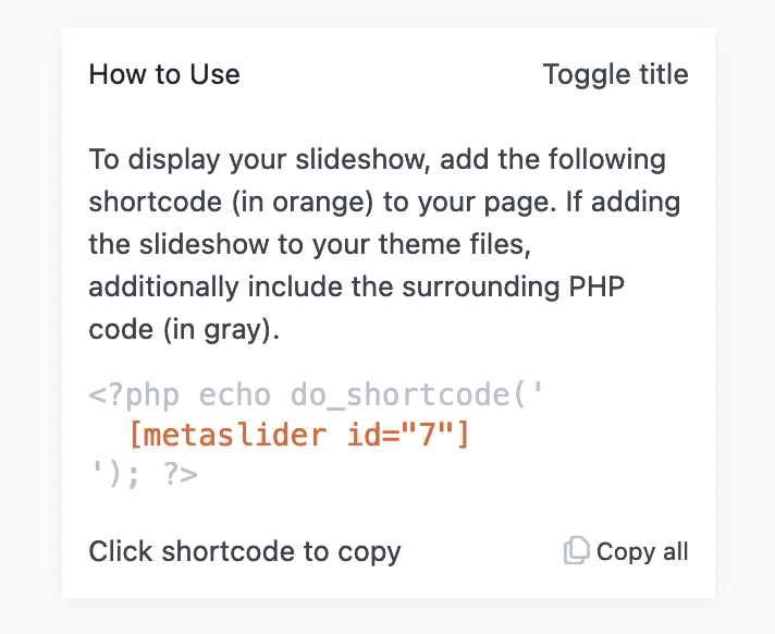 Shortcode for MetaSlider