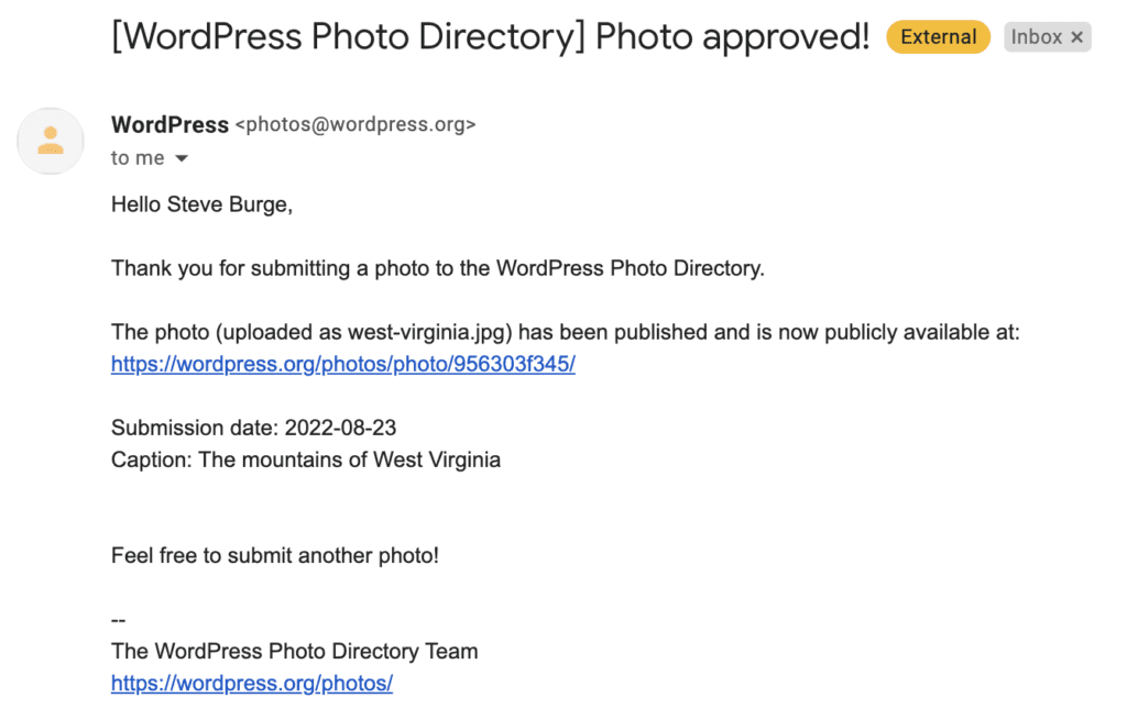 WordPress.org photo approved