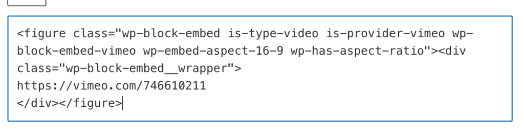 Gutenberg Vimeo embed block in HTML view