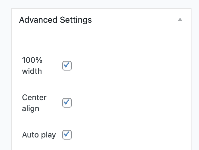 Full width slideshow layout settings of 100% width