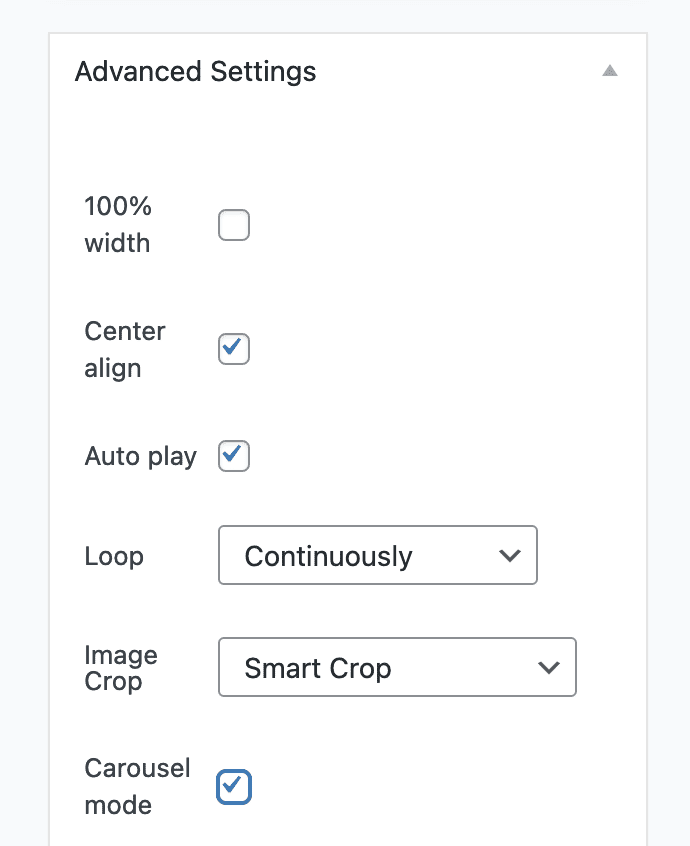 Settings for a partial image carousel in MetaSlider