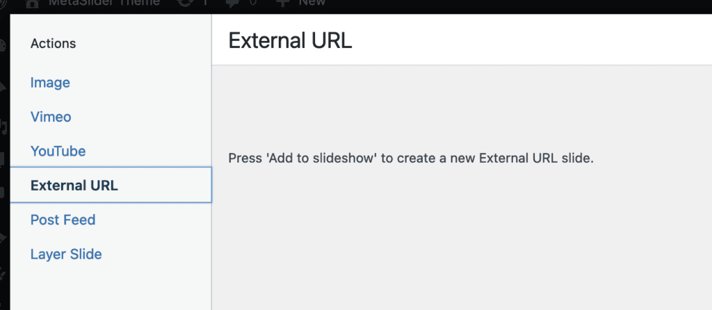 Adding a new External URL slide in MetaSlider
