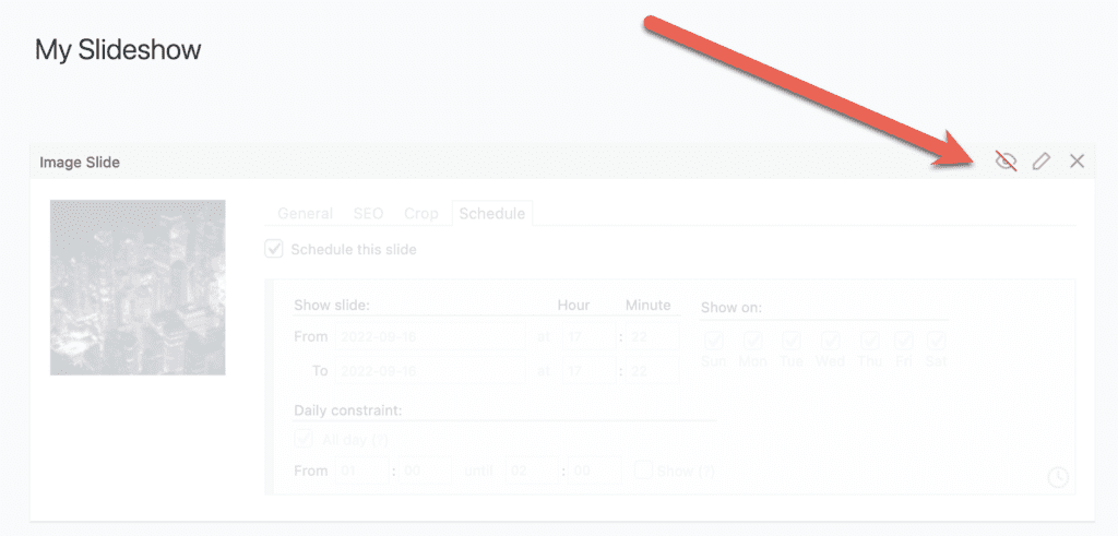 Slideshow Hide settings