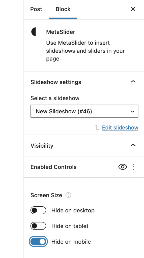 Hiding MetaSlider blocks on some devices