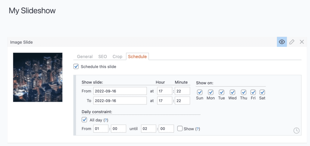 Slideshow Schedule settings