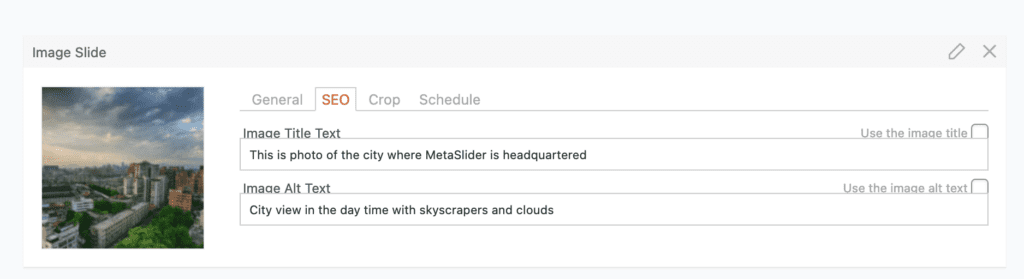 SEO tab in MetaSlider