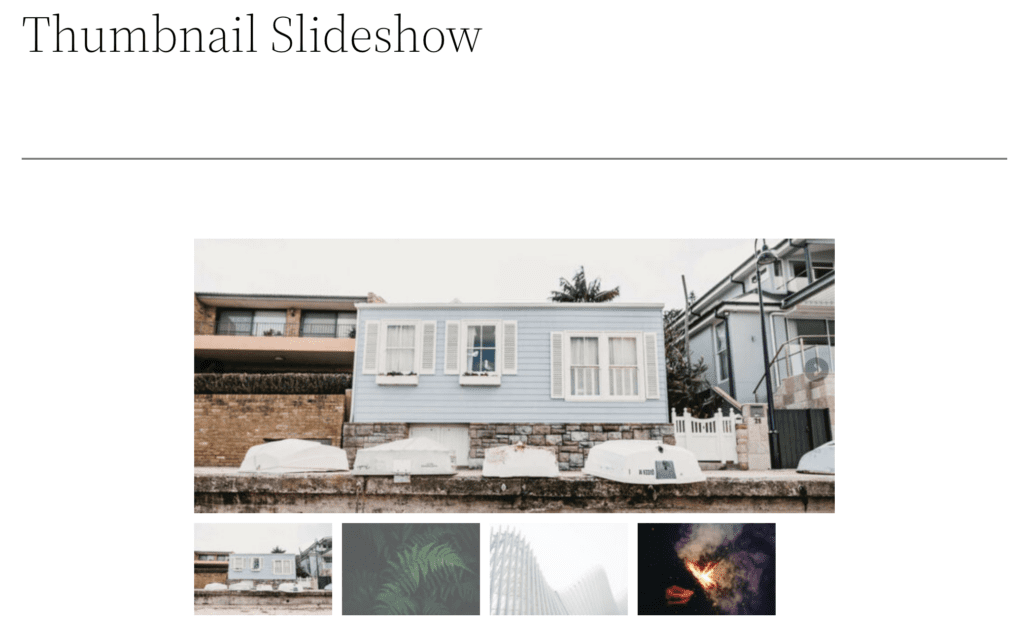 Slider with thumbnail images for navigation on the front of a WordPress site