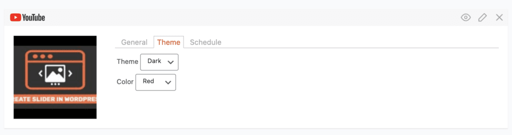 The Theme tab for a YouTube Slide in a slideshow