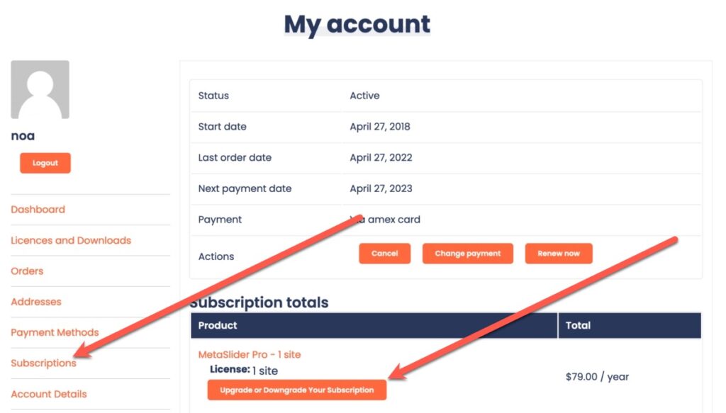 Account upgrade or downgrade process