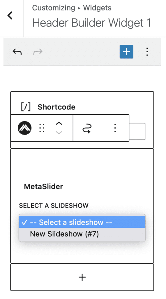 Choose your MetaSlider slideshow in WP Astra