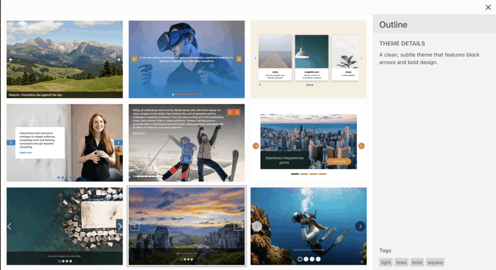 Choose the Outline theme in MetaSlider