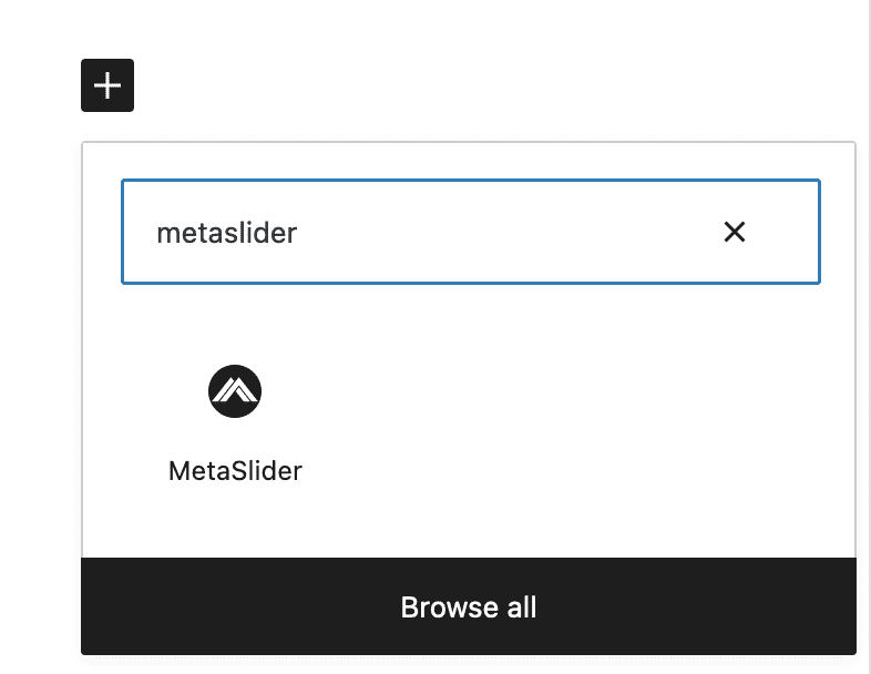 MetaSlider slideshow block in the Gutenberg block editor