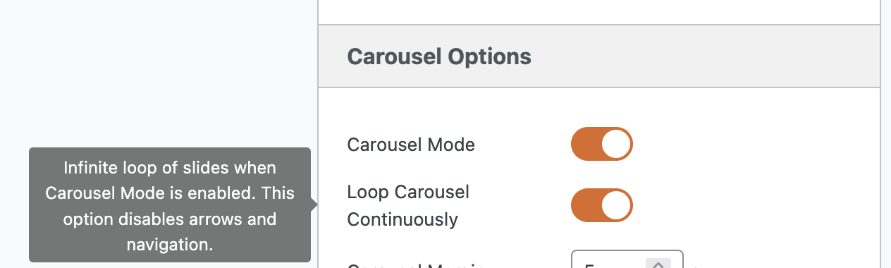Carousel options for looping