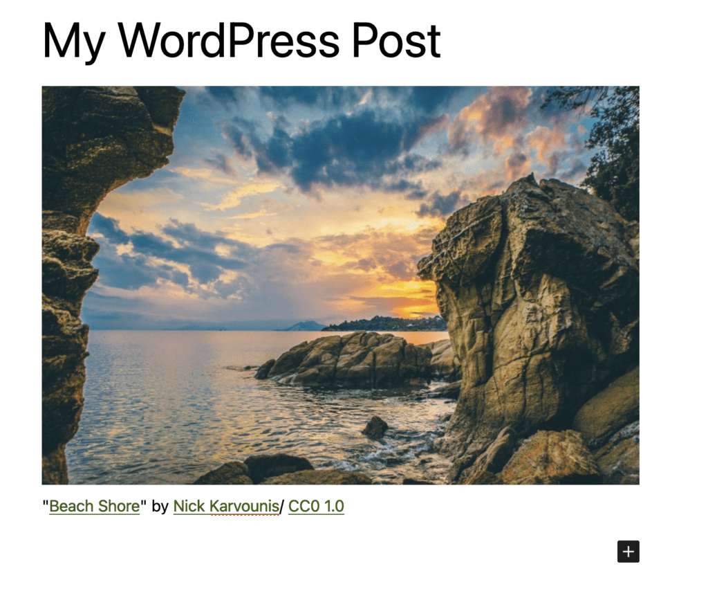 An Openverse image in a WordPress post