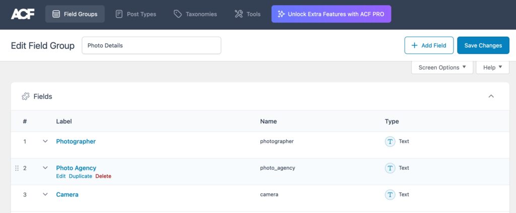 Advanced Custom Fields dummy fields