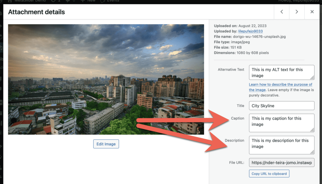 Image captions in Media Library