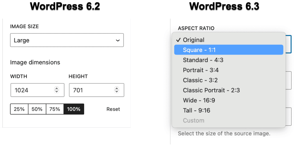 WordPress aspect ratios for images