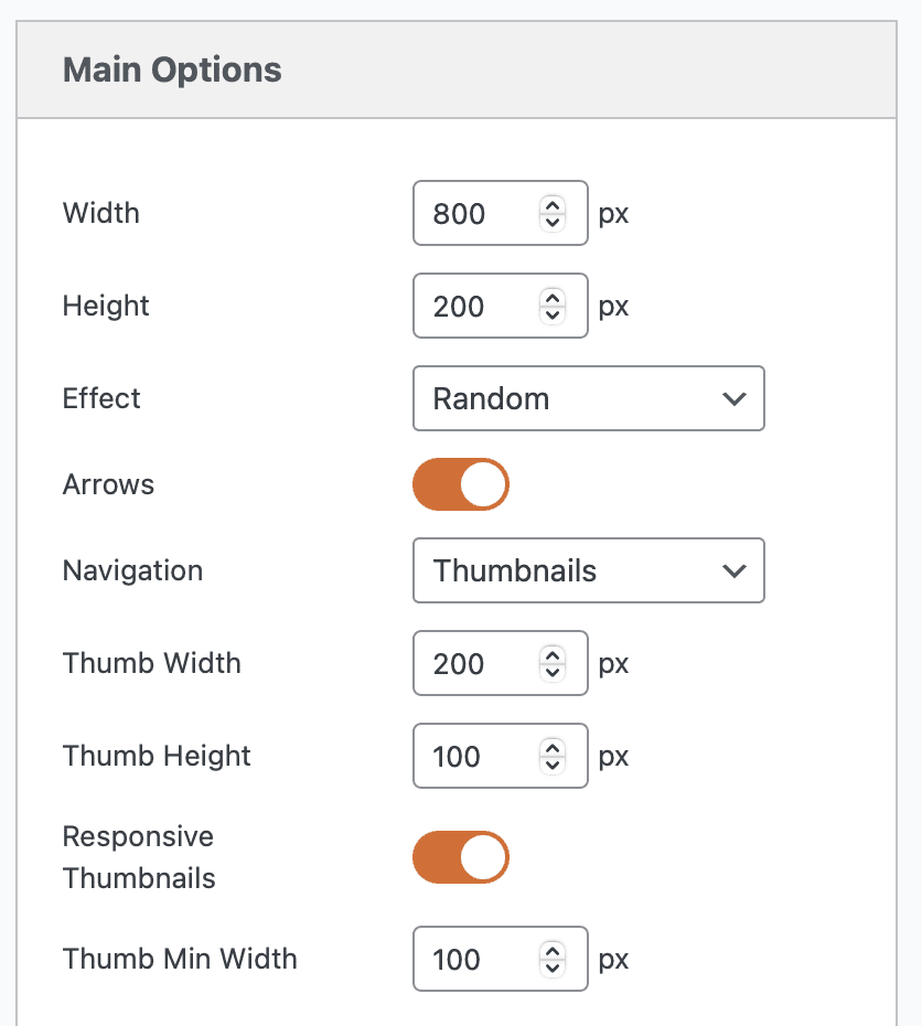 Filmstrip options in MetaSlider