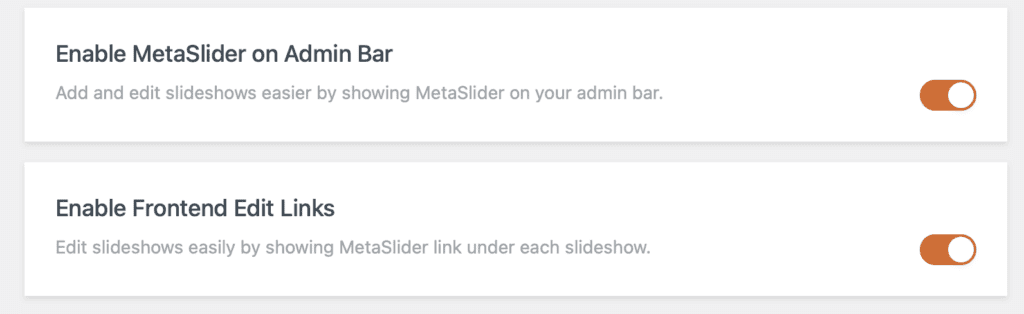 Enable MetaSlider on Admin Bar and also Enable Frontend Edit Links in MetaSlider