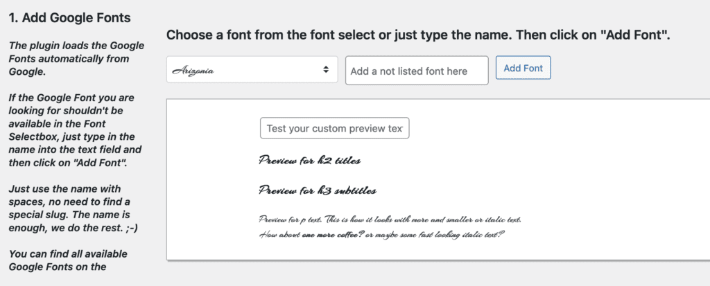 TK Google Fonts plugin