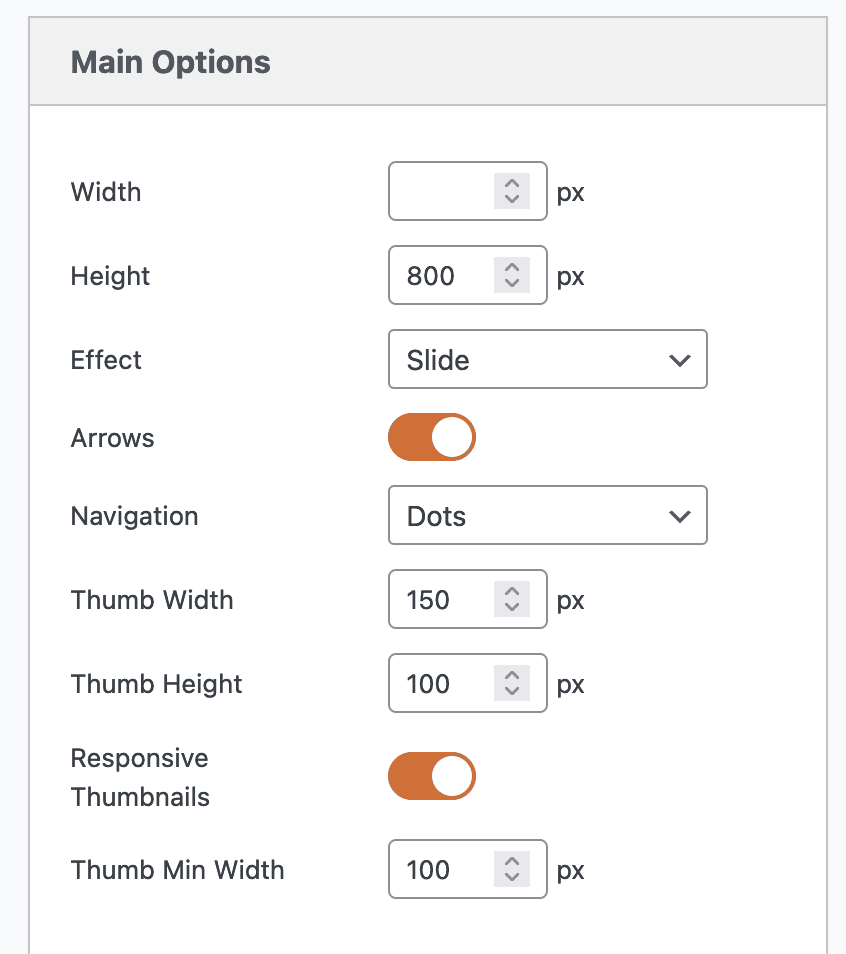 Carousel slide Main Options