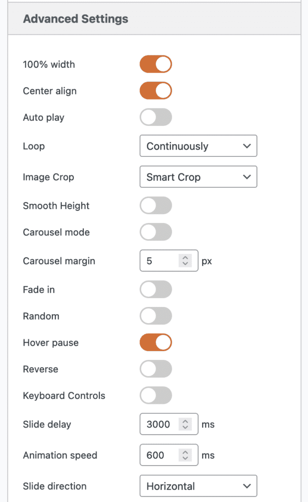 Events Calendar Slider Advanced options