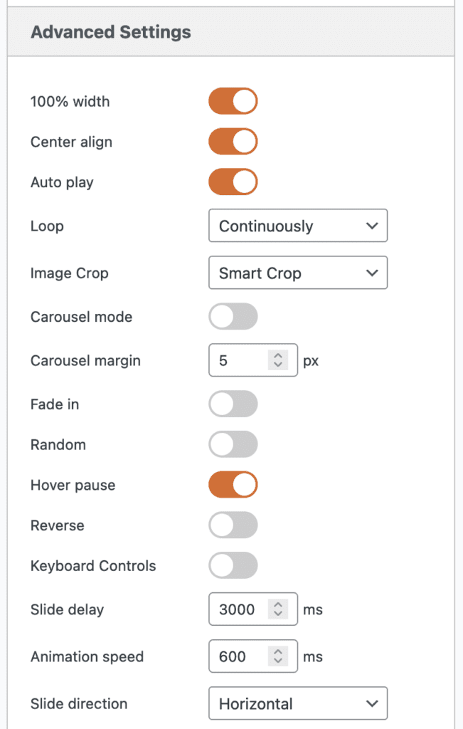 Image slide advanced settings