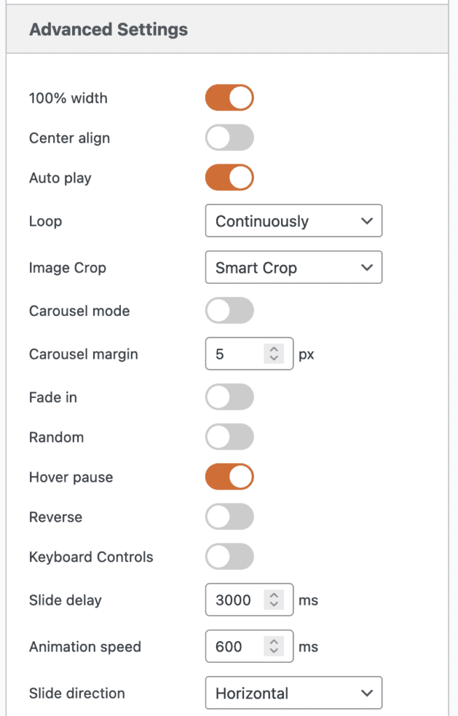 Lightbox slider Advanced options