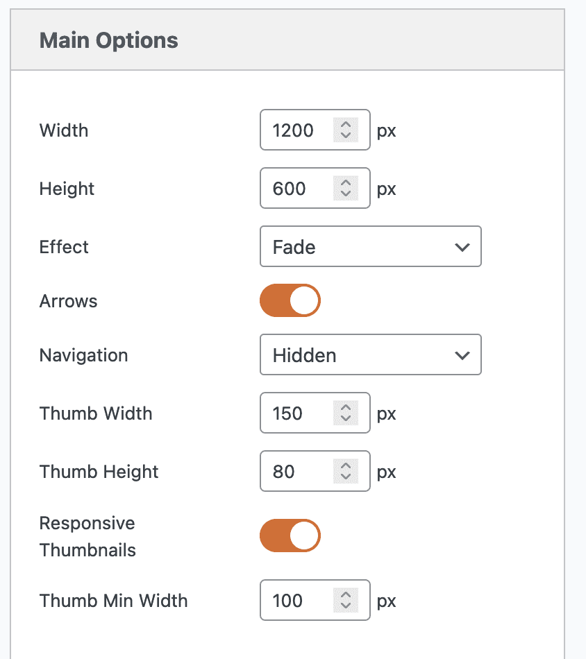 WooCommerce Slider main option