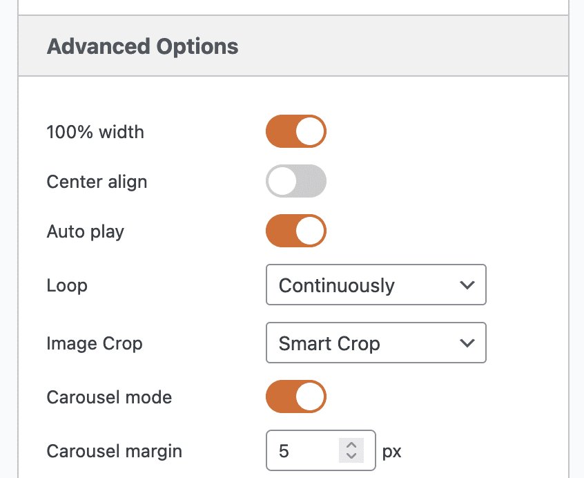 Advanced Carousel settings