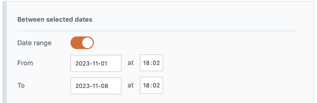 Between Specific Dates Setting