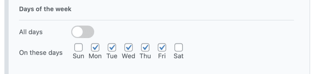 Days of the week setting