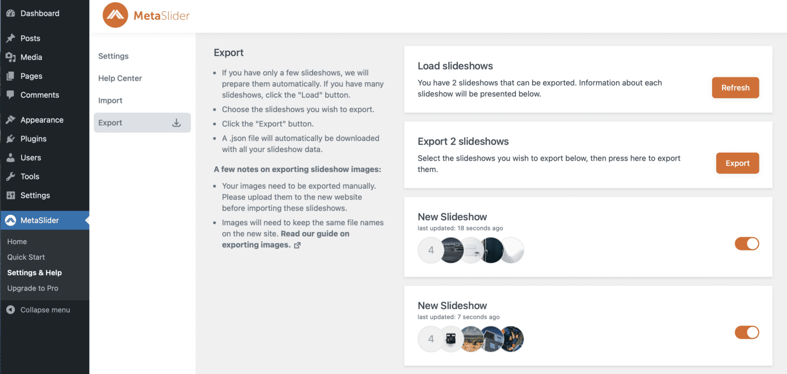 How to Export and Import Slideshows MetaSlider