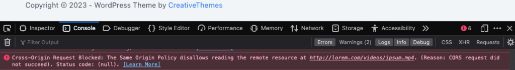Video loading errors in WordPress shown in the console