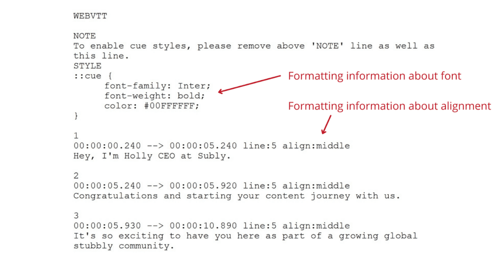 VTT / WebVTT file format