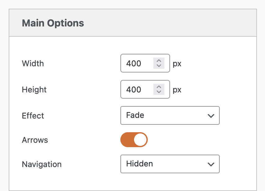 Main options for MetaSlider carousel