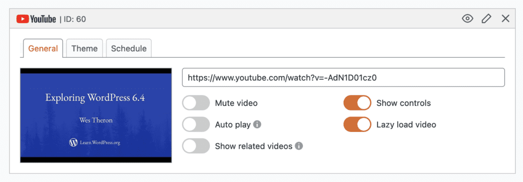 YouTube slide settings